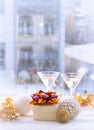 Still life with two glasses and a gift box Royalty Free Stock Photo