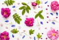 Romantic flat lay floral background Royalty Free Stock Photo