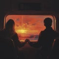 Romantic Flight View Two Hands Intertwined Against a Sunset Sky Royalty Free Stock Photo