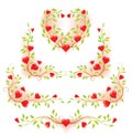 Romantic floral decorative elements with hearts