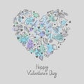 Romantic floral doodle heart with splash background Royalty Free Stock Photo