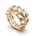 Romantic Floral Motif Gold Ring Inspired By Crown - Cartier Royalty Free Stock Photo