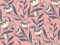 Seamless floral pattern with delicate decorative flowers on branches. Vector. Royalty Free Stock Photo