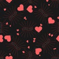 Romantic floral seamless pattern on a black background. Valentine day vector pattern with I love you text and hearts Royalty Free Stock Photo