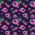 Romantic floral seamless pattern with rose flowers and leaf. Print for textile wallpaper endless. Hand-drawn watercolor Royalty Free Stock Photo