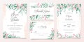 Romantic floral wedding invitation card template set with watercolor flowers, leaves, and golden decorative. Botanical card Royalty Free Stock Photo