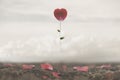 Romantic flower flies in the sky, conceptual and surreal image of love