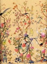 Romantic Oriental Flowers and Birds Art Wallpaper Royalty Free Stock Photo