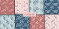 Romantic flowers seamless pattern set