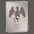 Romantic a4 format color vintage birthday card template with calligraphy and dragon sketch.