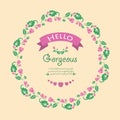 Romantic frame of leaf and flower, for beautiful hello gorgeous greeting card design. Vector Royalty Free Stock Photo