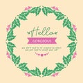 Romantic frame of leaf and flower, for beautiful hello gorgeous greeting card design. Vector Royalty Free Stock Photo