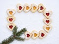 Romantic frame from linzer cookies Royalty Free Stock Photo