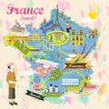 Romantic France travel map Royalty Free Stock Photo