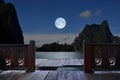 Romantic full moon night in balcony view