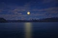 Romantic Full Moon Night Over Peace Lake