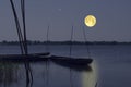 Romantic full moon over the lake in the evening Royalty Free Stock Photo