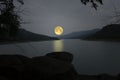 Romantic full moon over the river in the evening Royalty Free Stock Photo