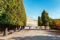 Romantic garden walkway forming a green tunnel of acacias in summer residence located in Vienna Royalty Free Stock Photo