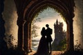 Romantic Getaway in a Castle Back View (Generative AI)