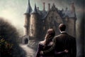 Romantic Getaway in a Castle Back View (Generative AI)