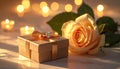 Romantic Gift Box with Diamond Ring and Rose Royalty Free Stock Photo