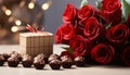 Romantic gift chocolate, flower, love, wrapped, heart shaped, celebration event generated by AI