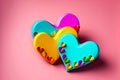 romantic gift multi-colored hearts on pink background