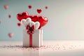 Romantic gift White box with red ribbon, heart balloons mockup Royalty Free Stock Photo