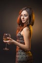 Romantic girl in dress with glass of wine Royalty Free Stock Photo