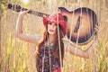Romantic girl and guitar. Summer Royalty Free Stock Photo