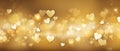 romantic gold background, bokeh, hearts, AI generated