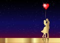 Romantic gold silhouette of loving couple Valentines Day 14 February. Happy Lovers Vector illustration isolated or starry universe Royalty Free Stock Photo