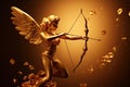 Romantic Golden Cupid Shooting Hearts and Arrows