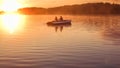 Romantic golden sunset river lake fog loving couple small rowing boat date beautiful Lovers ride during Happy woman man together r Royalty Free Stock Photo