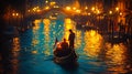 Romantic gondola ride at night in Venice, Italy Royalty Free Stock Photo