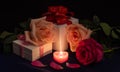 Romantic greeting card: bunch of roses and candles