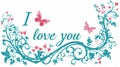 Romantic greeting card design i love you message with heart symbols on white background