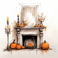 Romantic Halloween Fireplace Decoration Sketch By Brian Kesinger