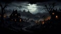 Romantic Halloween Wallpaper: Old Town In Ink-wash Style