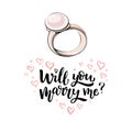 Romantic hand drawn vector illustration. Gold ring with pearl an Royalty Free Stock Photo