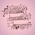 Romantic hand drawn vector illustration with ribbons, hearts