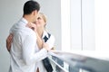 Romantic happpy couple on balcony Royalty Free Stock Photo