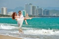 Romantic happy couple on the beach Royalty Free Stock Photo