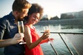 Romantic happy couples dancing and drinking at party Royalty Free Stock Photo