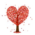 Romantic happy valentine`s day red tree in a shape of heart, isolated