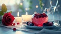 Romantic heart jelly on festive table.