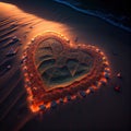 Romantic heart in love framing the sunset on the beach,- Generate Artificial Intelligence - AI Royalty Free Stock Photo