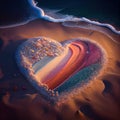 Romantic heart in love framing the sunset on the beach,- Generate Artificial Intelligence - AI Royalty Free Stock Photo