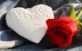 Romantic heart and red rose on silvered background Royalty Free Stock Photo